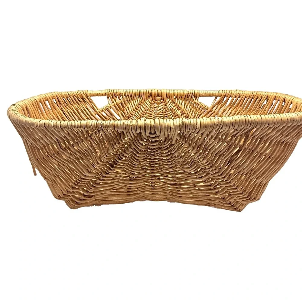 Vintage Wicker Wall Pocket Basket Hanging Cottagecore Boho Floral Decor 19in